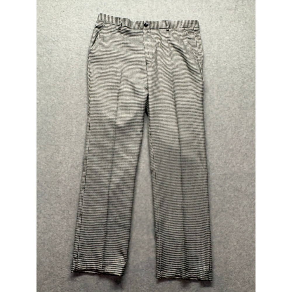 Prestige Original Mens Houndstooth Dress Pants Black White Wool Blend WL-716 36